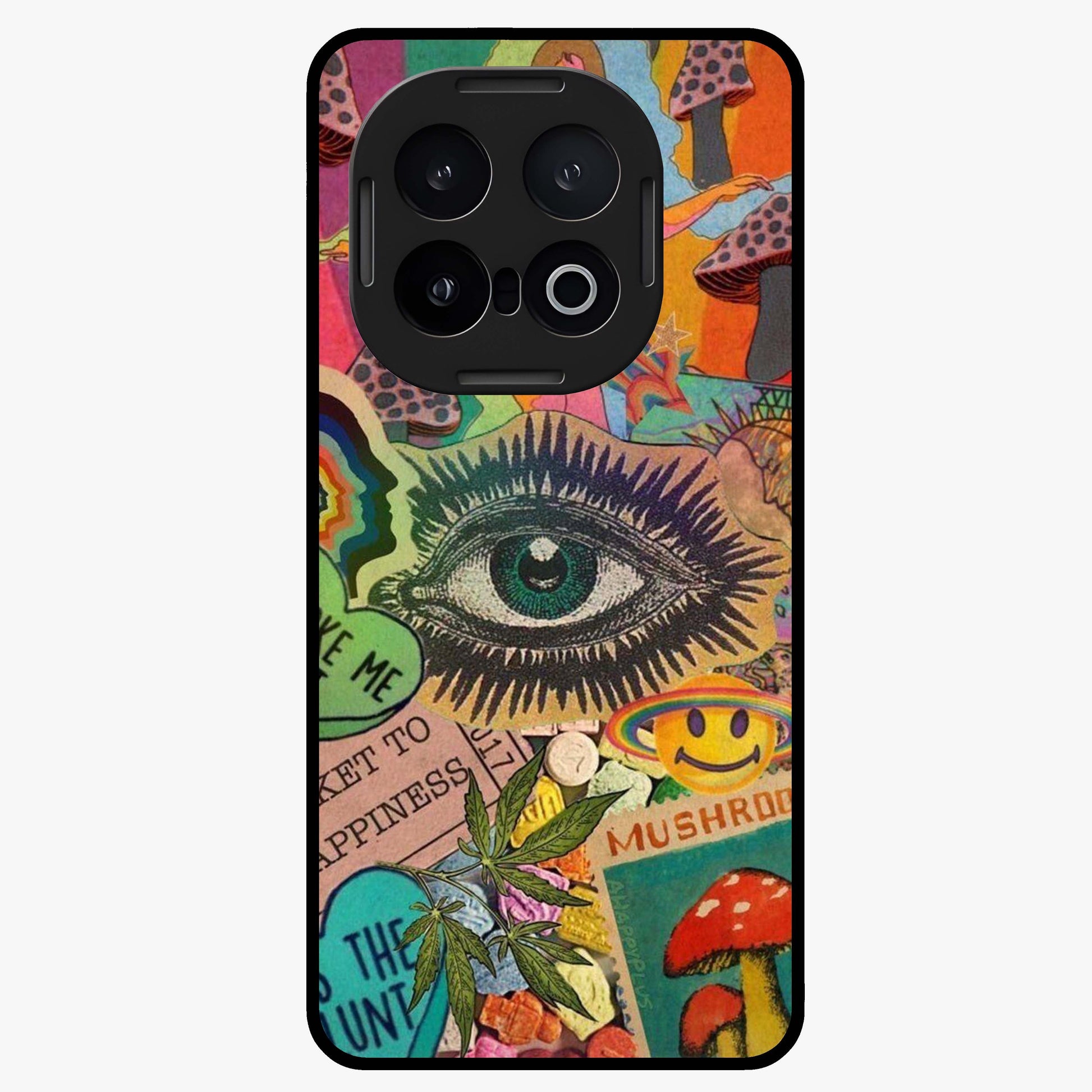 Mystic Eye Wonderland Glass Case showing flat back view with mystical eye themed artwork and glossy glass finish.