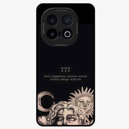 Mystic Victory Aura Glass Case showing flat back view with victory symbol artwork and glossy glass finish.