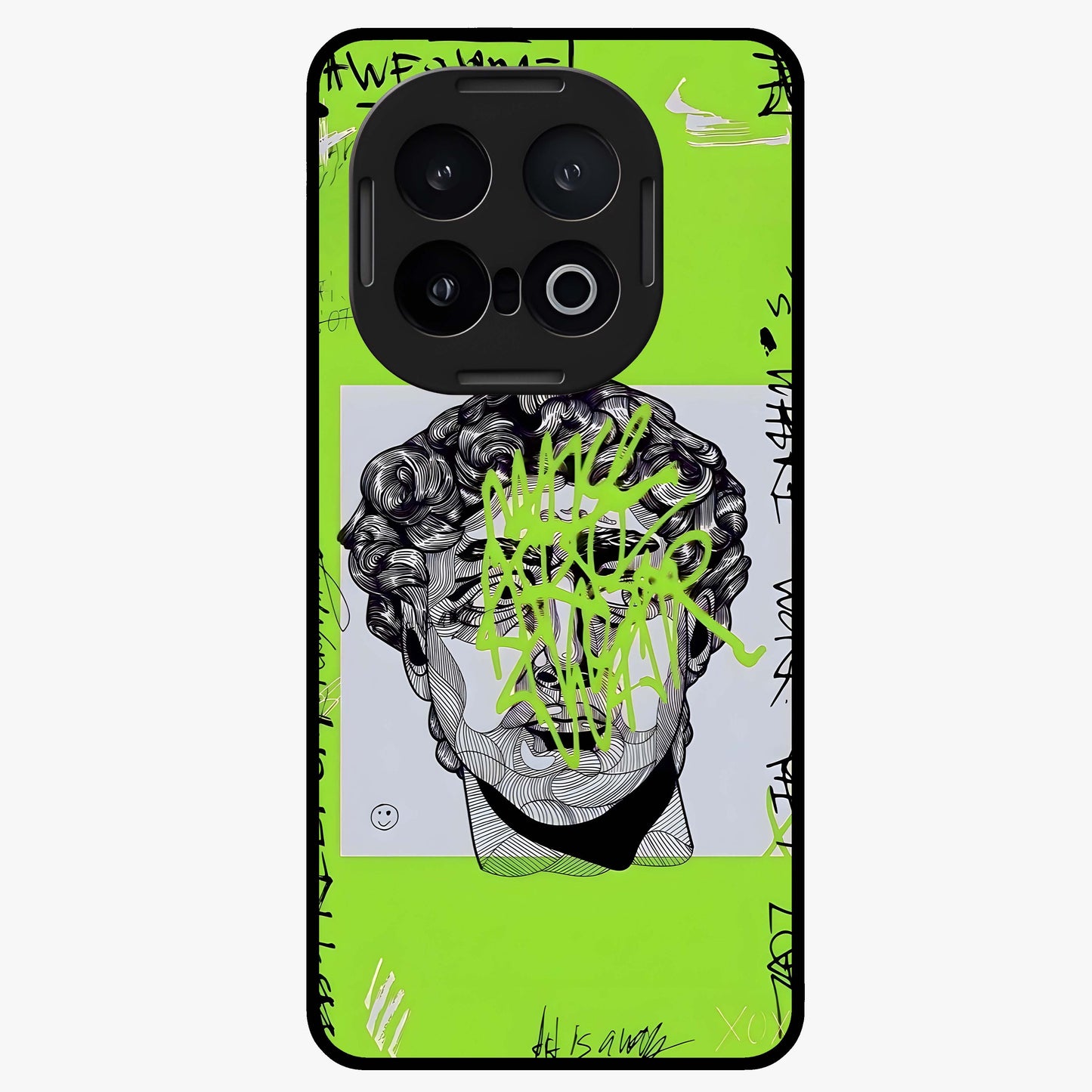 Neo Graffiti Rebellion Glass Case showing flat back view with vibrant graffiti artwork and glossy glass finish.