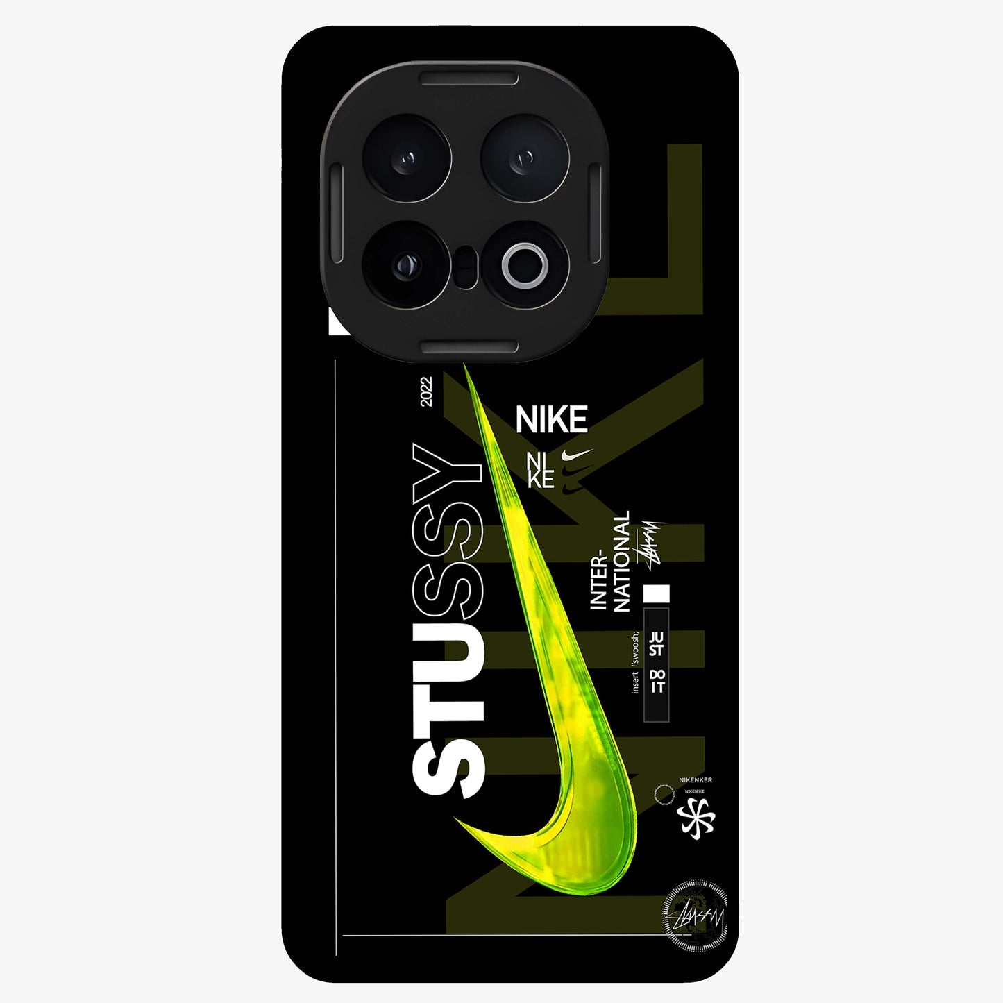 Neon Street Edition Glass Case showing flat back view with neon street style artwork and glossy glass finish.
