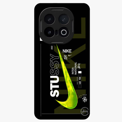 Neon Street Edition Glass Case showing flat back view with neon street style artwork and glossy glass finish.