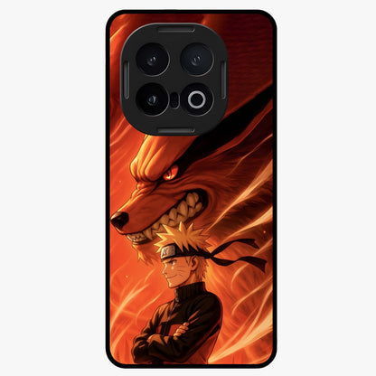 Nine Tails Legacy Glass Case showing flat back view with powerful nine-tailed fox inspired artwork and glossy glass finish.
