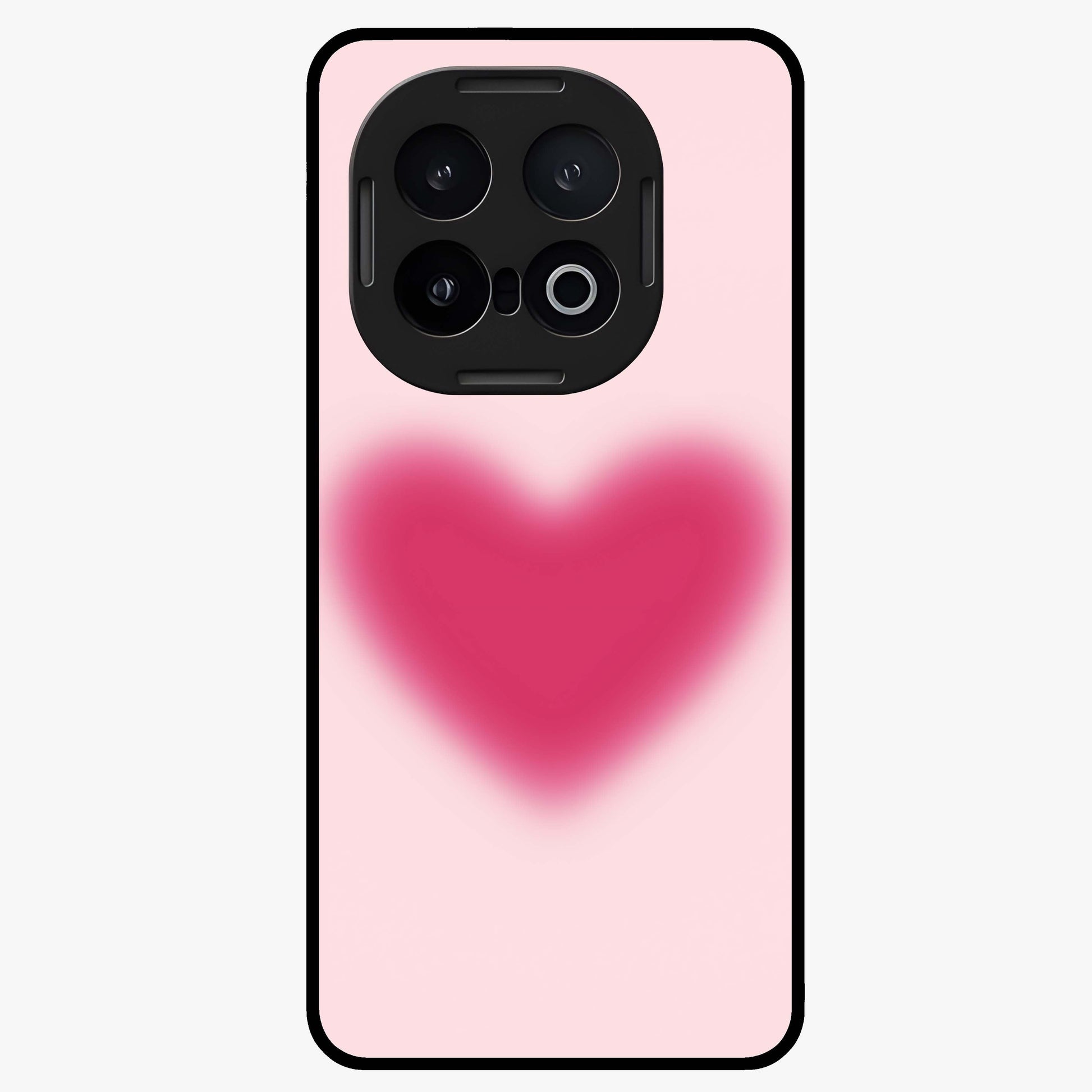 Pink Aura Heart Glass Case showing flat back view with glowing heart artwork and glossy glass finish.