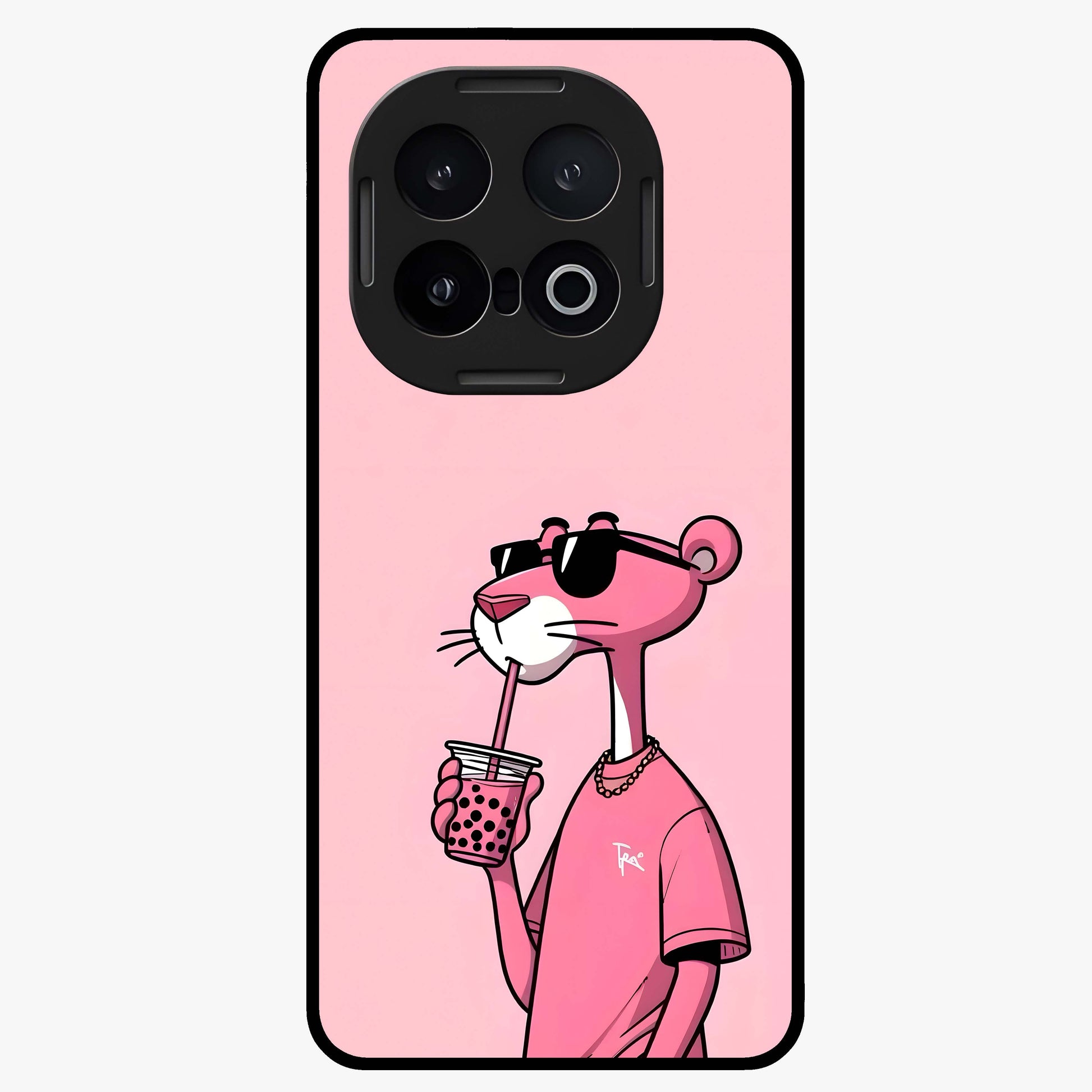 Pink Panther Glass Case showing flat back view with iconic pink panther artwork and glossy glass finish.