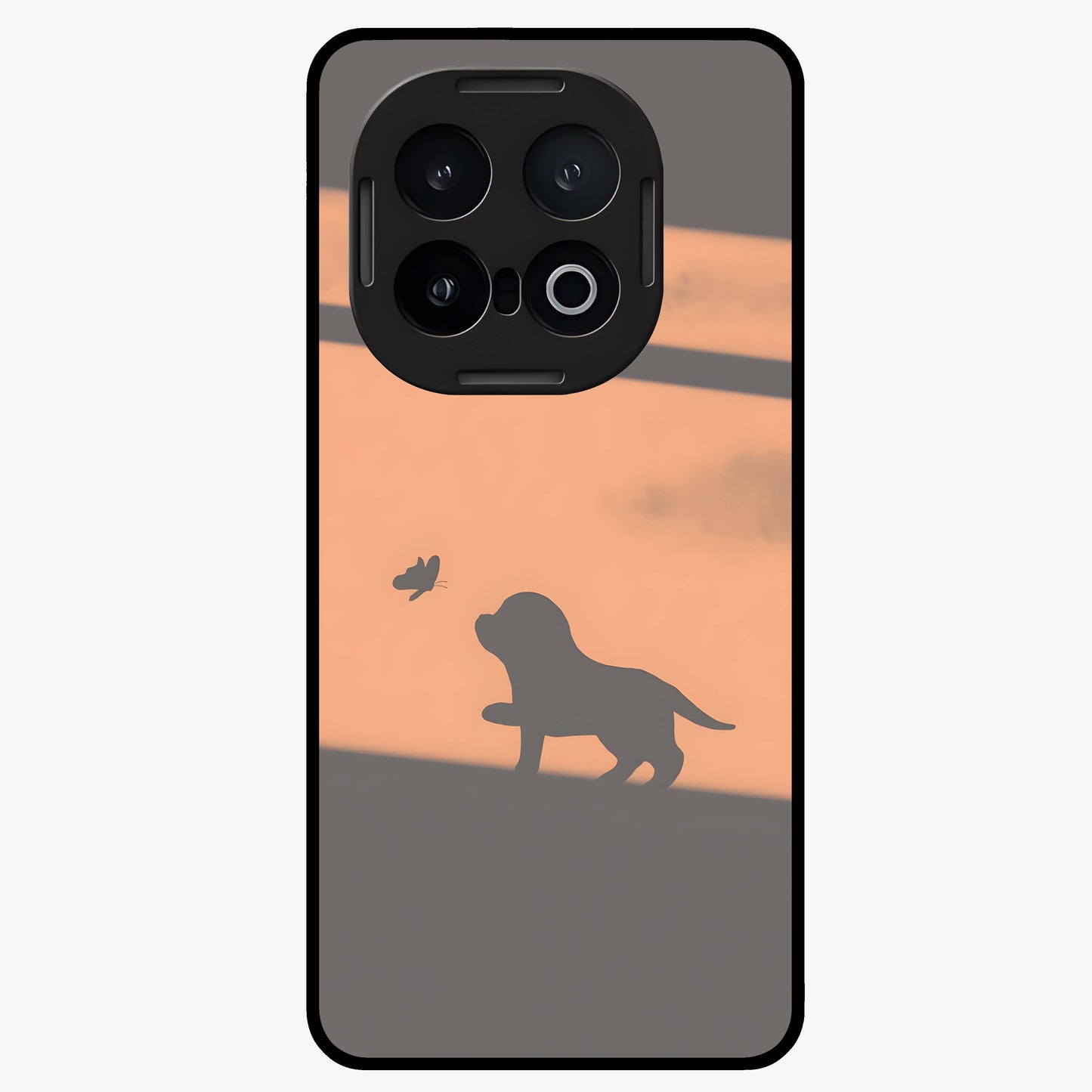 Puppy Shadow Art Glass Case showing flat back view with cute puppy shadow style artwork and glossy glass finish.