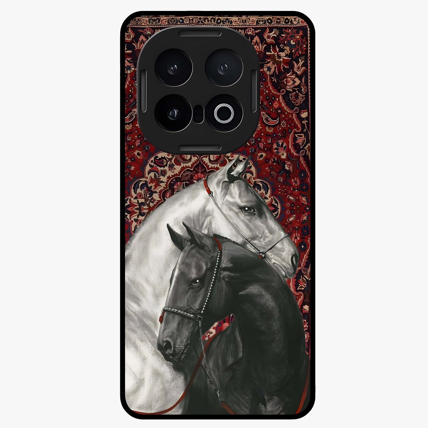 Regal Stallion Tapestry Glass Case showing flat back view with majestic horse tapestry artwork and glossy glass finish.