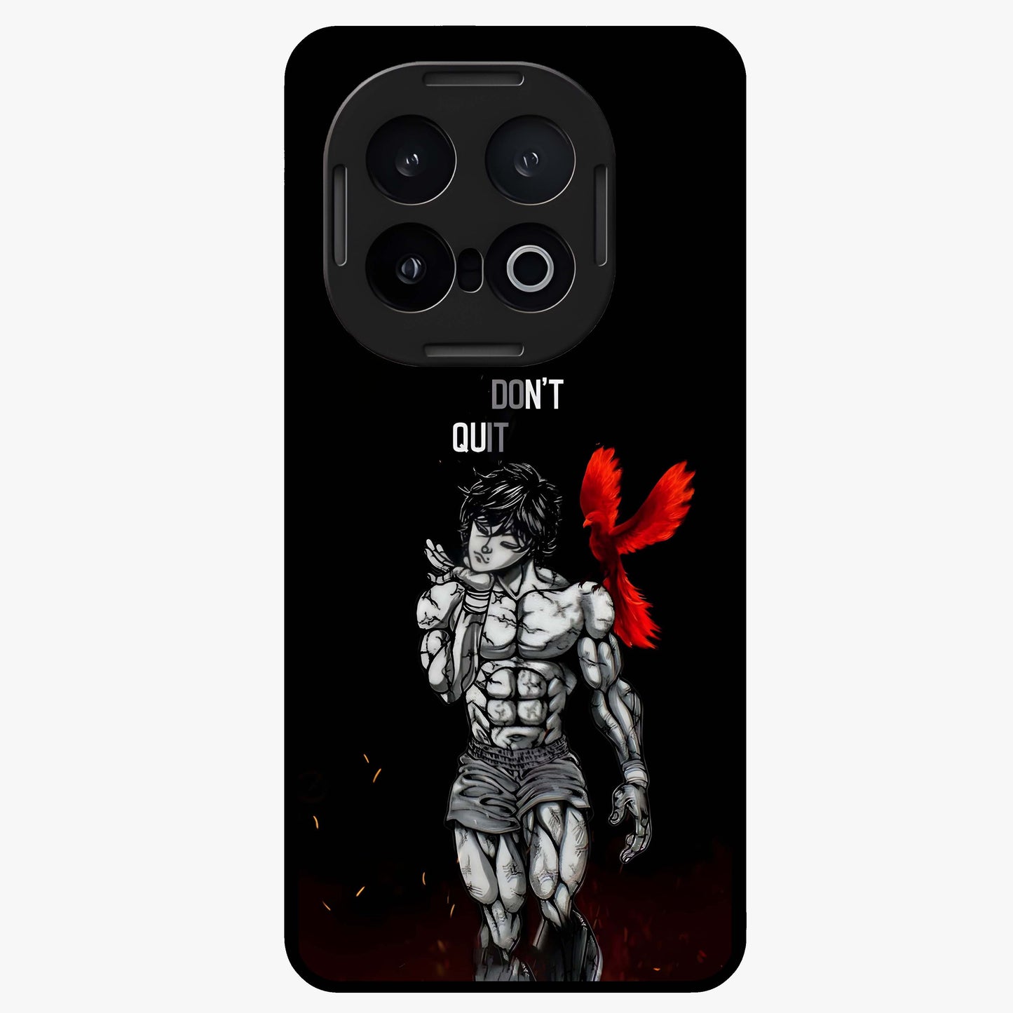 Rise Beyond Limits Glass Case showing flat back view with motivational typography artwork and glossy glass finish.