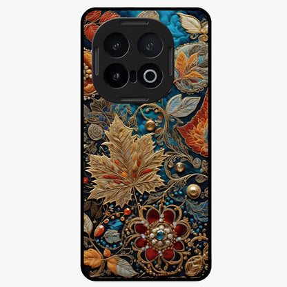 Royal Jewel Garden Glass Case showing flat back view with decorative floral garden artwork and glossy glass finish.