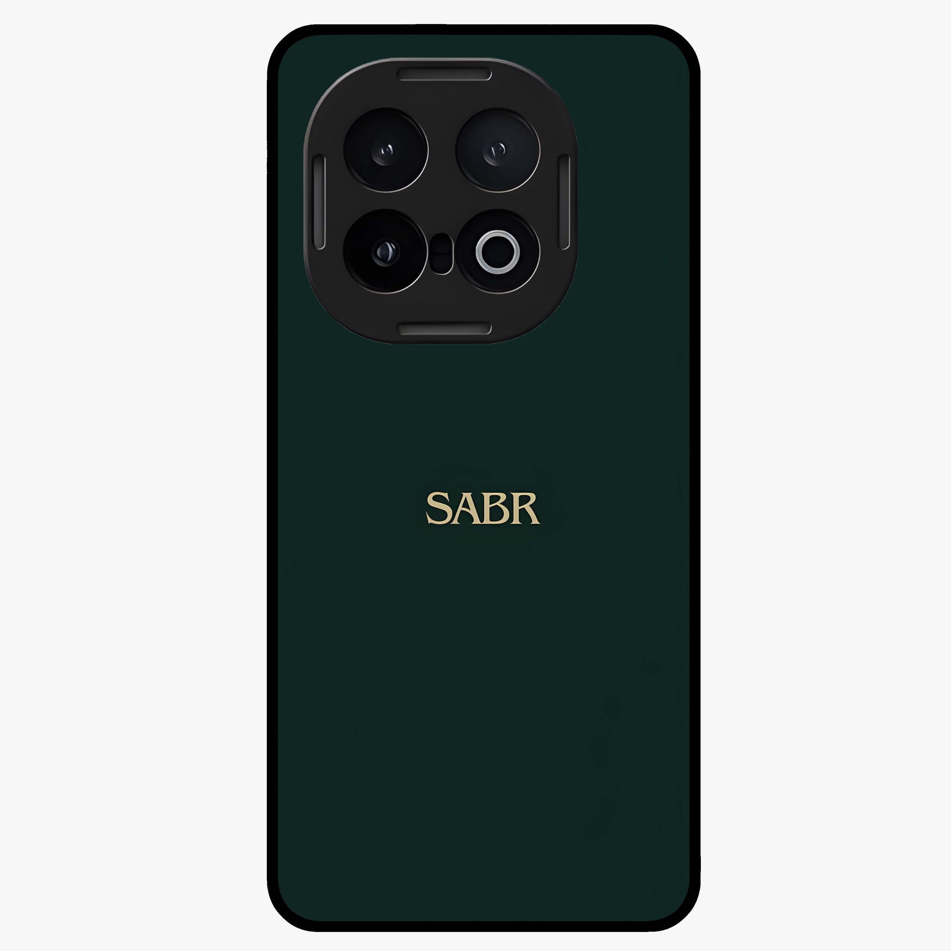 Sabr Minimal Patience Glass Case showing flat back view with minimalist typography artwork and glossy glass finish.
