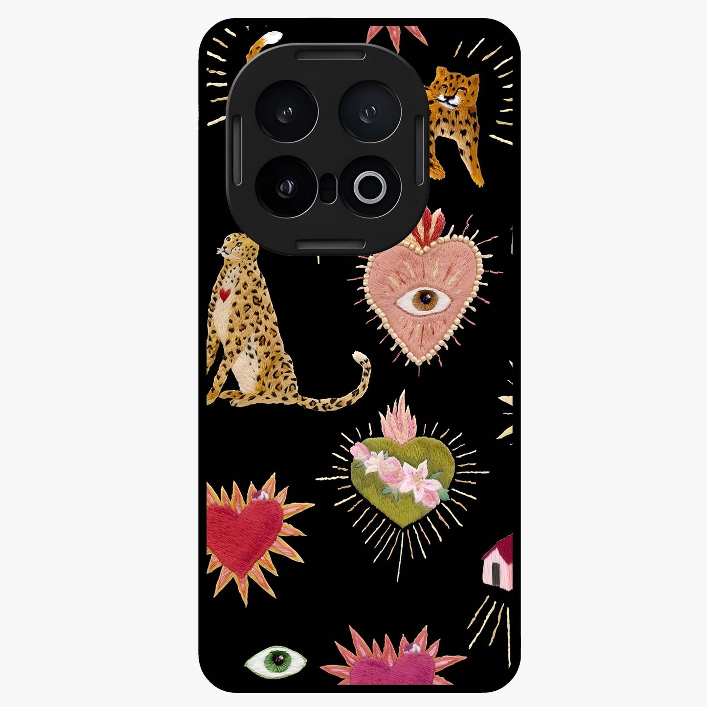 Sacred Jungle Heart Glass Case showing flat back view with jungle inspired heart artwork and glossy glass finish.