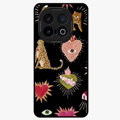 Sacred Jungle Heart Glass Case showing flat back view with jungle inspired heart artwork and glossy glass finish.