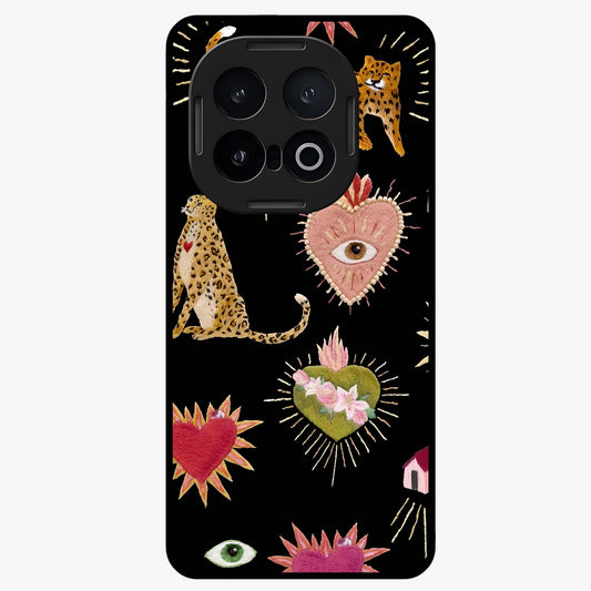 Sacred Jungle Heart Glass Case showing flat back view with jungle inspired heart artwork and glossy glass finish.
