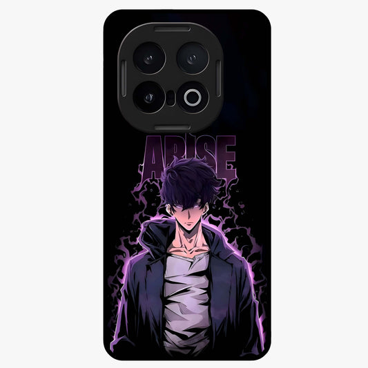 Shadow Monarch Awakening Glass Case showing flat back view with powerful dark monarch themed artwork and glossy glass finish.