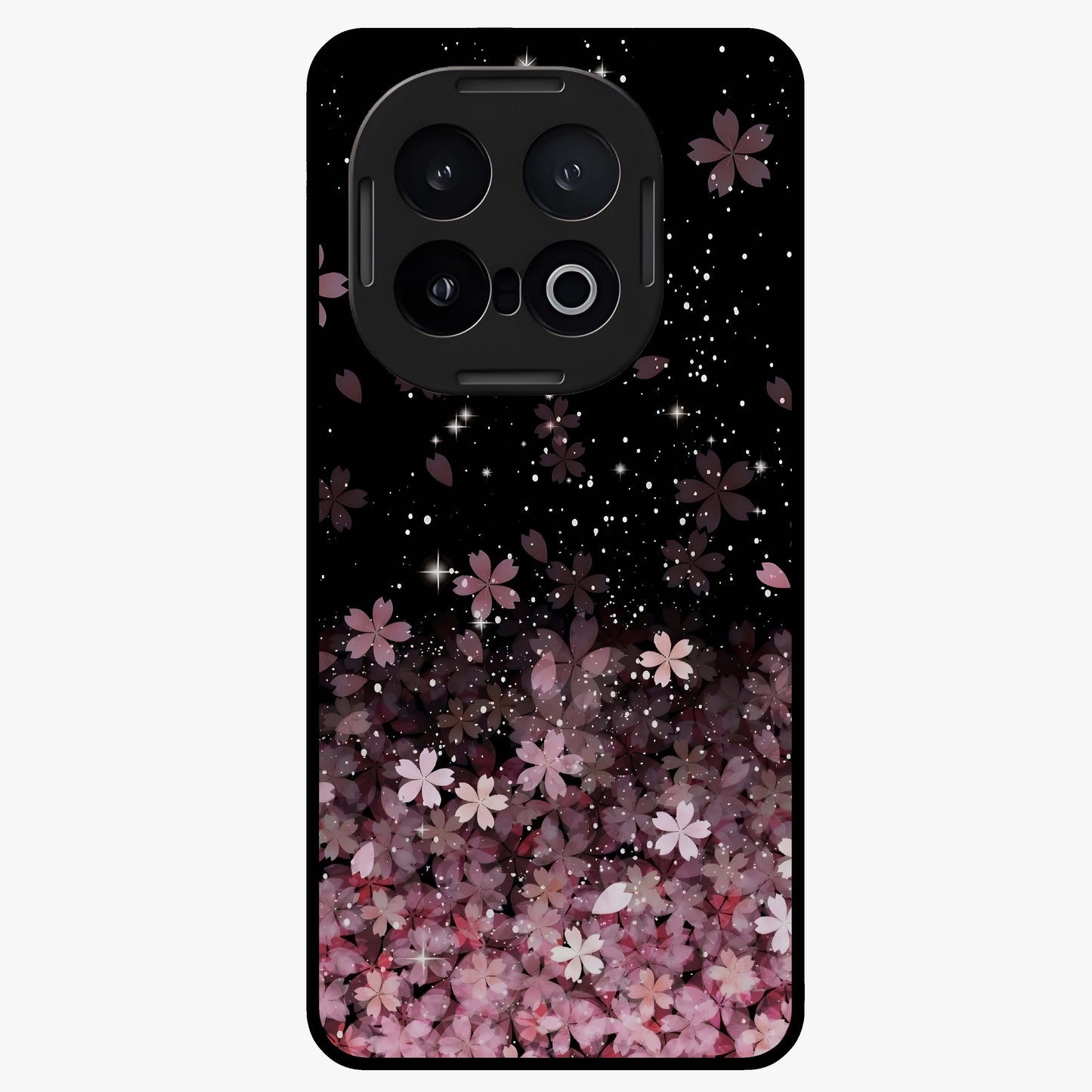 Small Starry Flowers Glass Case showing flat back view with delicate starry floral artwork and glossy glass finish.