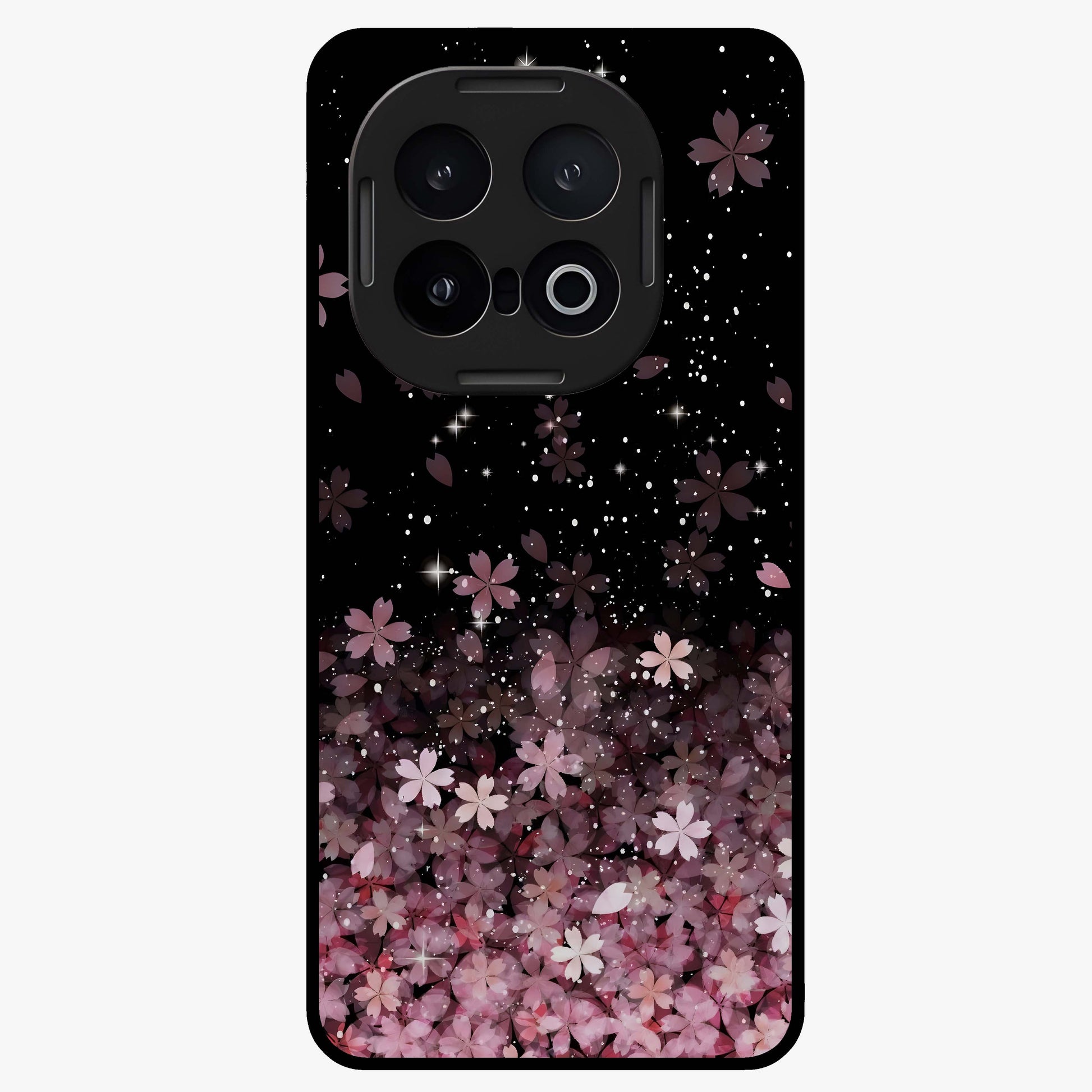 Small Starry Flowers Glass Case showing flat back view with delicate starry floral artwork and glossy glass finish.