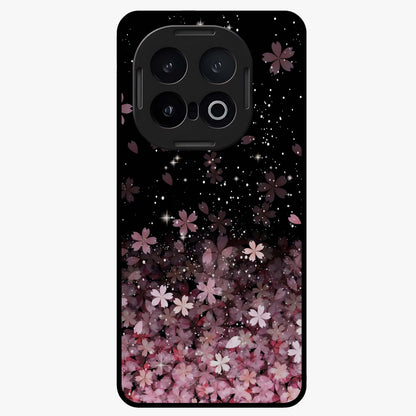 Small Starry Flowers Glass Case showing flat back view with delicate starry floral artwork and glossy glass finish.