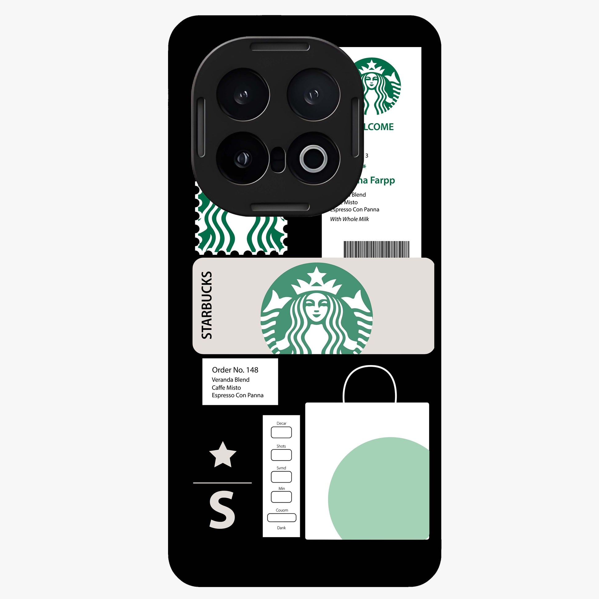 Starbucks Mocha Glass Case showing flat back view with coffee inspired artwork and glossy glass finish.