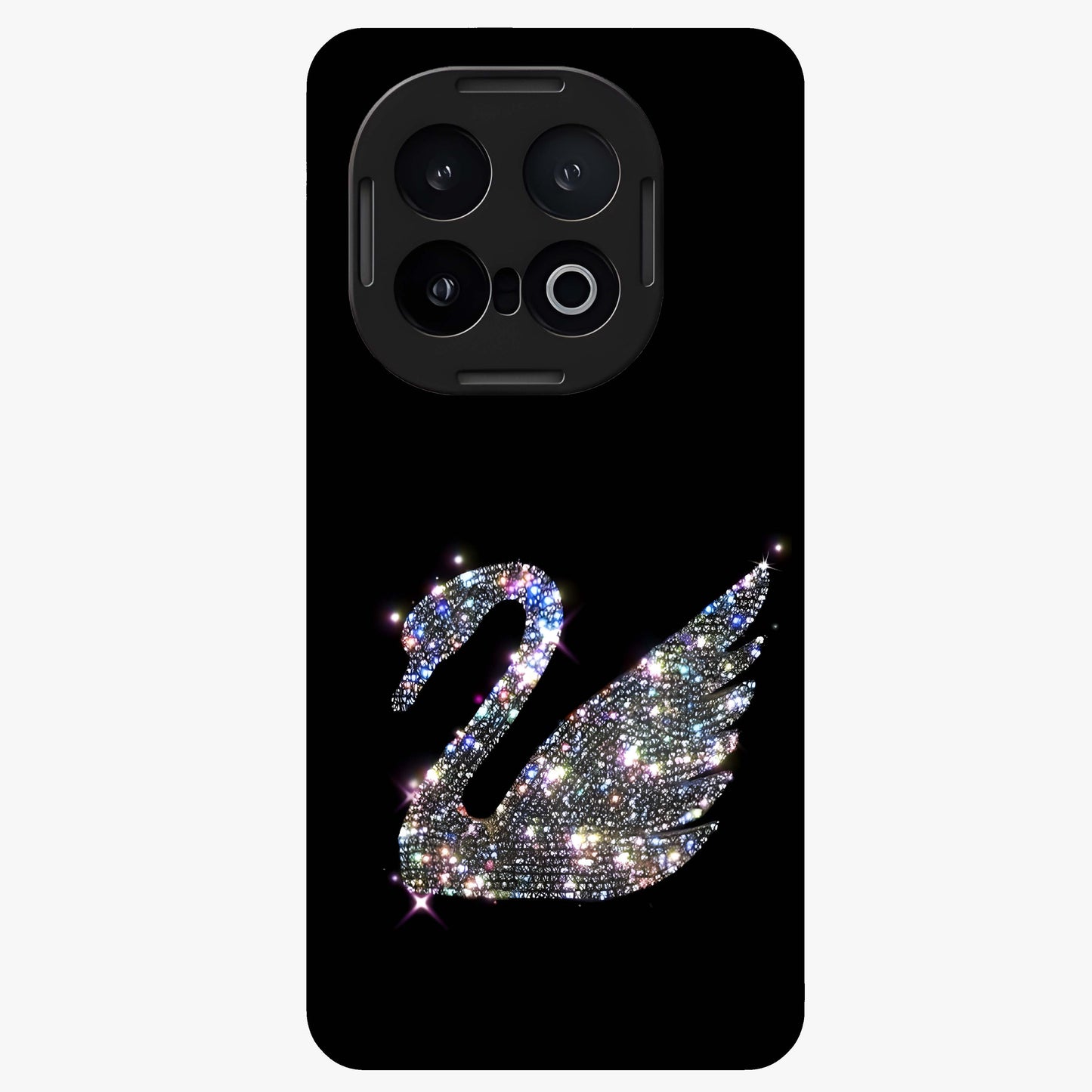Starlit Swan Grace Glass Case showing flat back view with graceful swan artwork under starry sky and glossy glass finish.