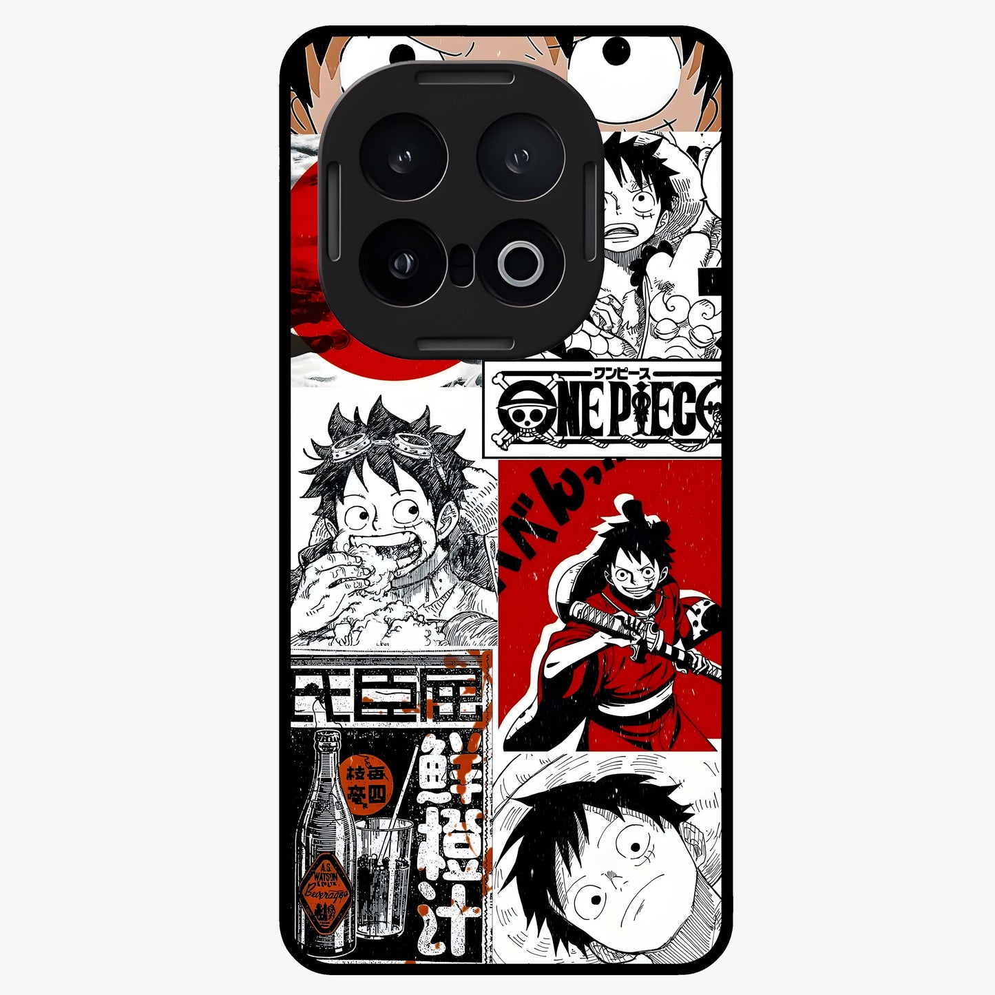 Strawhat Chaos Panels Glass Case showing flat back view with anime inspired chaos panel artwork and glossy glass finish.
