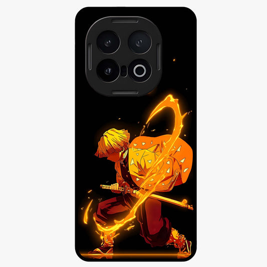 Thunder Flame Execution Glass Case showing flat back view with powerful flame and lightning artwork and glossy glass finish.