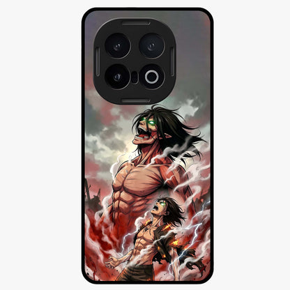 Titan Awakening Fury Glass Case showing flat back view with powerful titan inspired artwork and glossy glass finish.