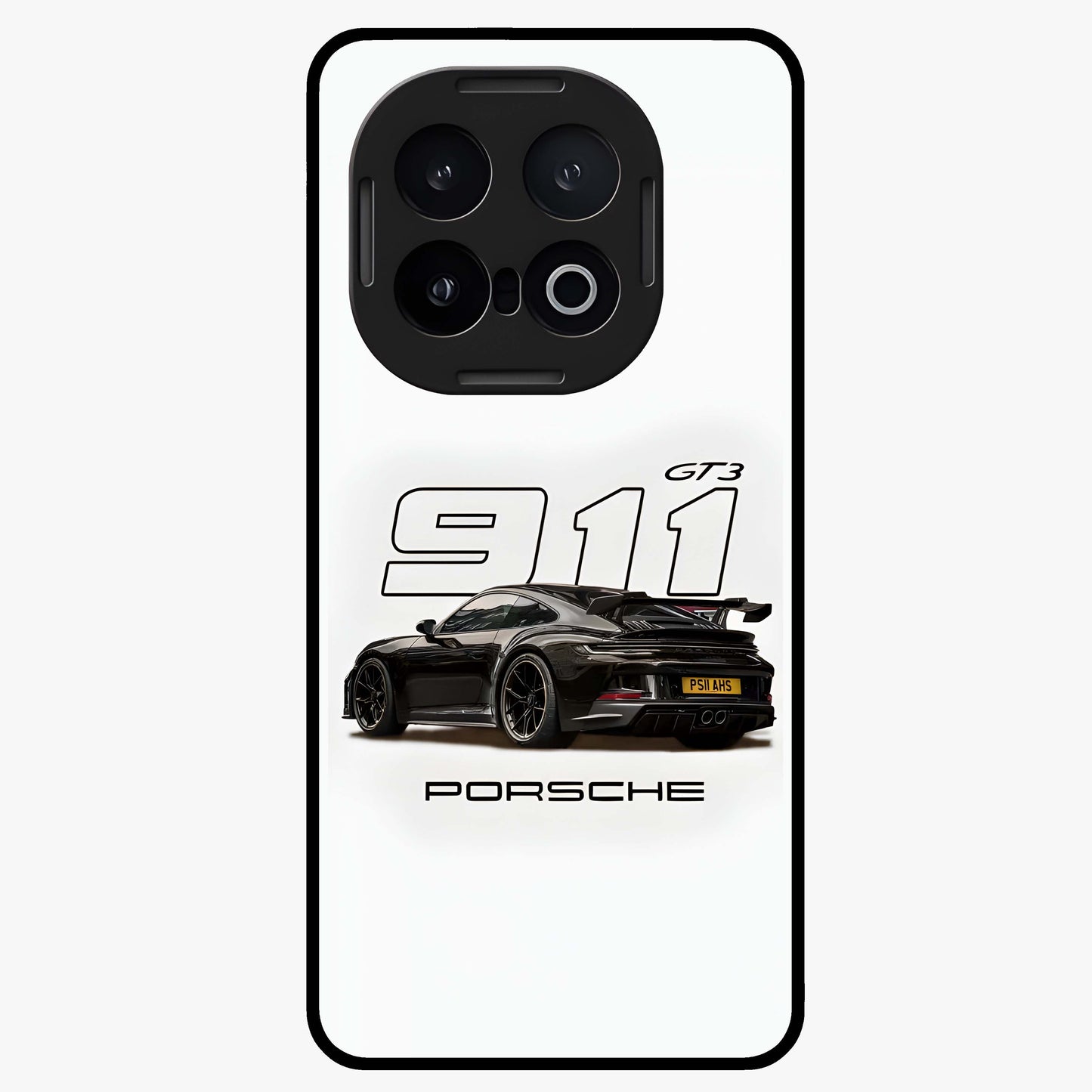 Turbo Legacy Icon Glass Case showing flat back view with iconic sports car inspired artwork and glossy glass finish.
