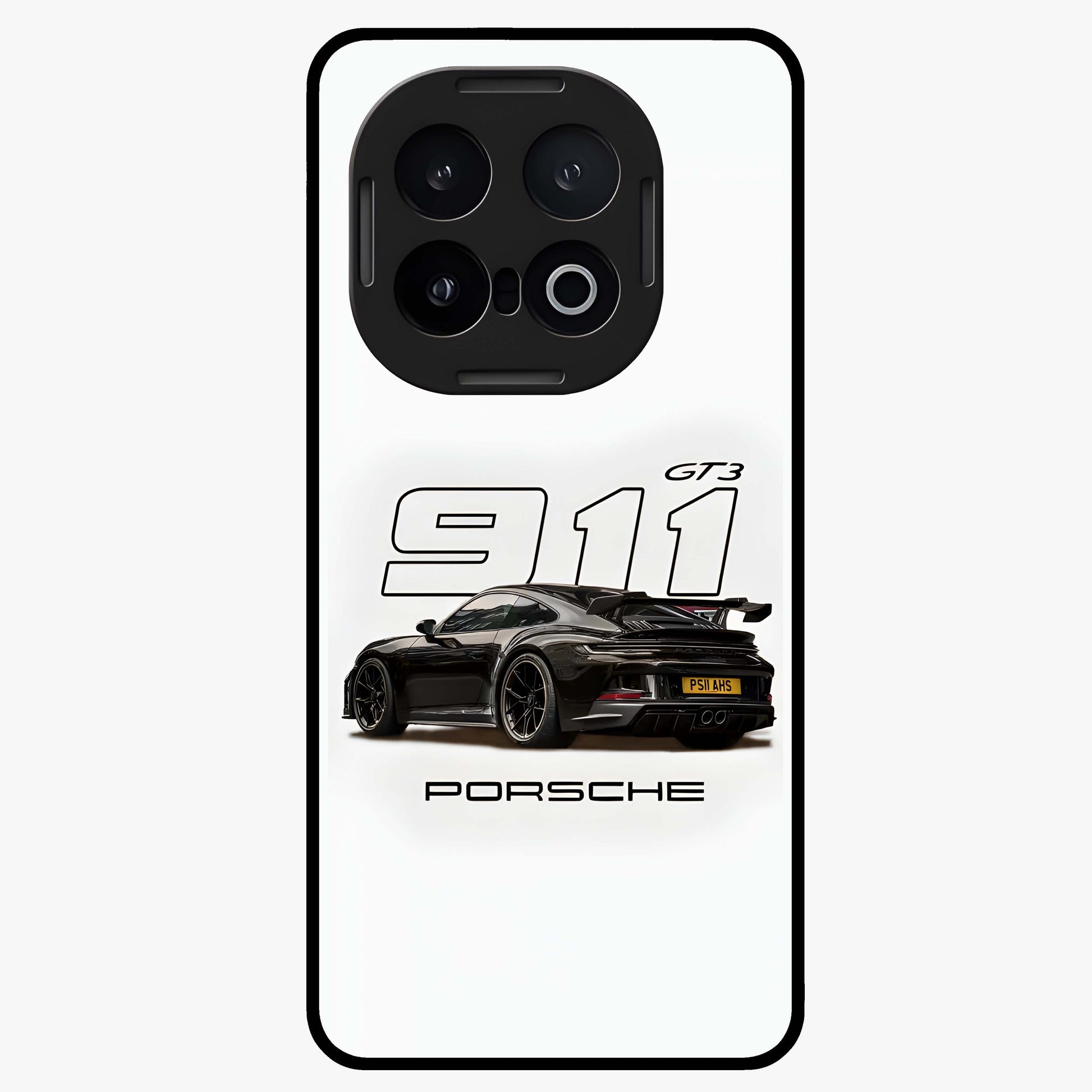 Turbo Legacy Icon Glass Case showing flat back view with iconic sports car inspired artwork and glossy glass finish.