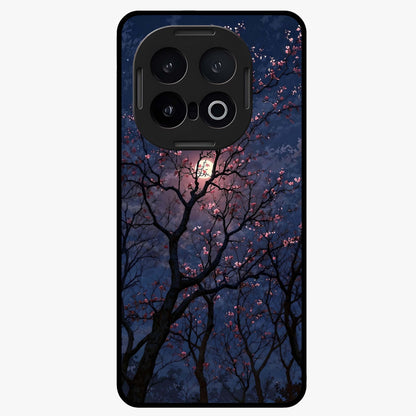 Twilight Sakura Serenade Glass Case showing flat back view with cherry blossom artwork at twilight and glossy glass finish.