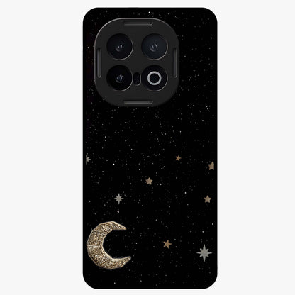 Twinkle Star With Half Moon Glass Case showing flat back view with star and half moon artwork and glossy glass finish.