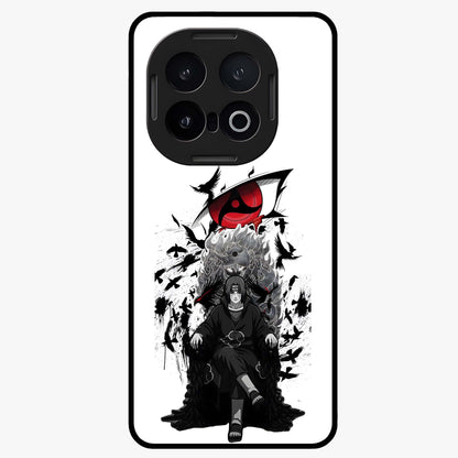 Uchiha Shadow Throne Glass Case showing flat back view with cosmic underwater themed artwork and glossy glass finish.