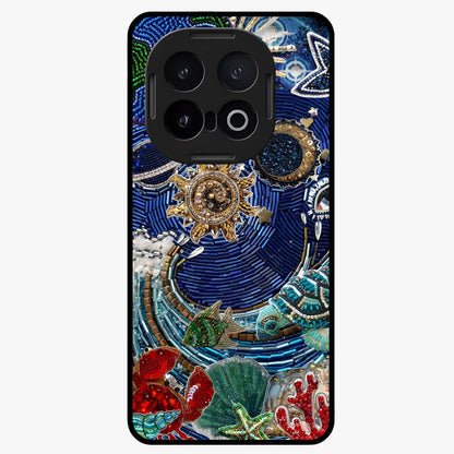 Universe Underwater Spark Glass Case showing flat back view with cosmic underwater themed artwork and glossy glass finish.