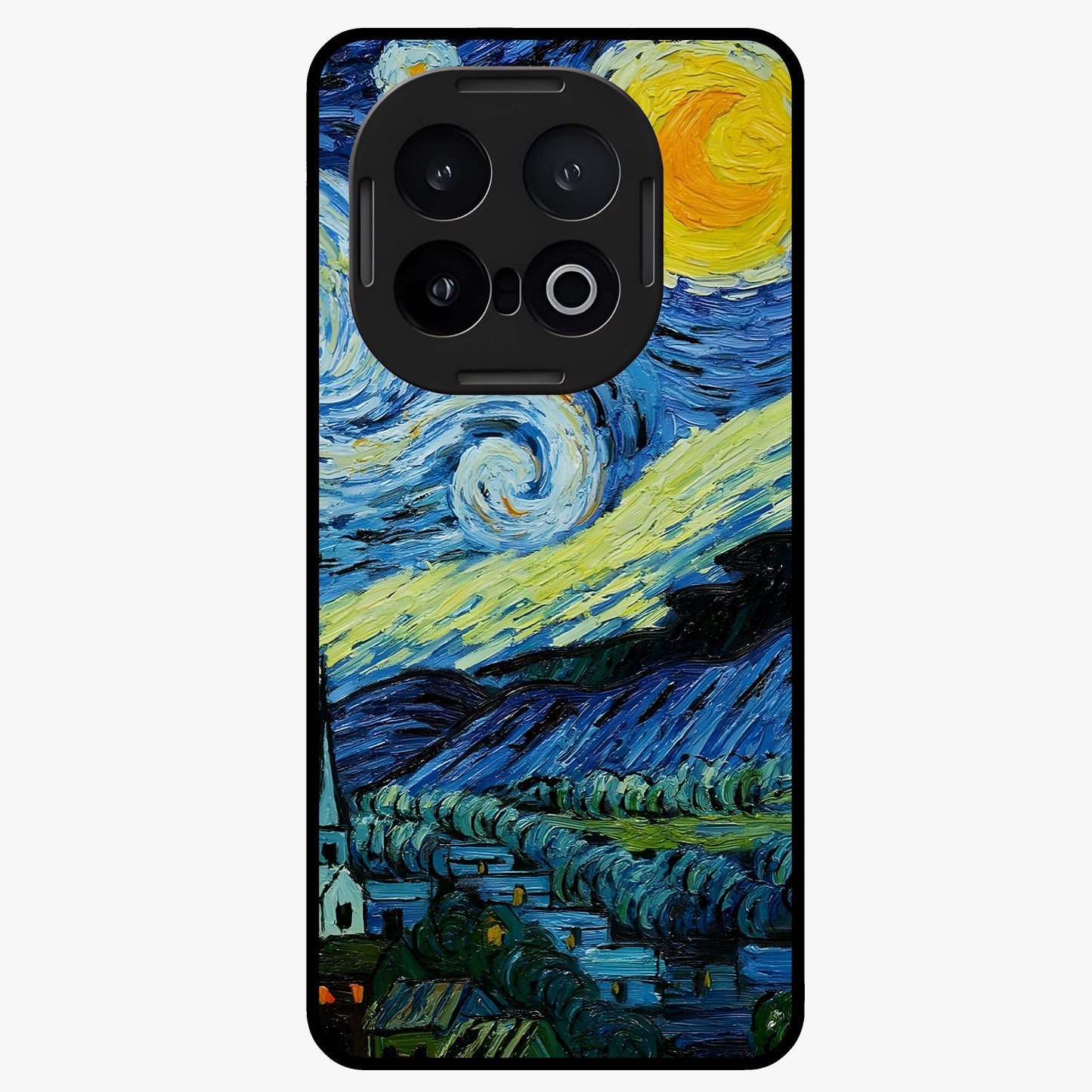 Van Gogh Art Glass Case showing flat back view with classic painterly artwork inspired by Van Gogh style and glossy glass finish.
