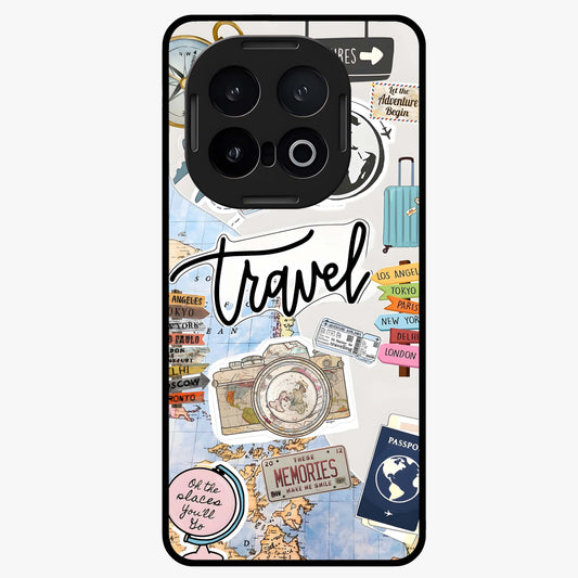 Wanderlust Journal Glass Case showing flat back view with travel inspired artwork and glossy glass finish.