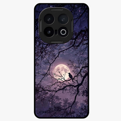 Whispering Moon Silence Glass Case showing flat back view with serene moon themed artwork and glossy glass finish.