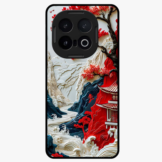 Whispers Of Sakura Waves Glass Case showing flat back view with cherry blossom wave artwork and glossy glass finish.