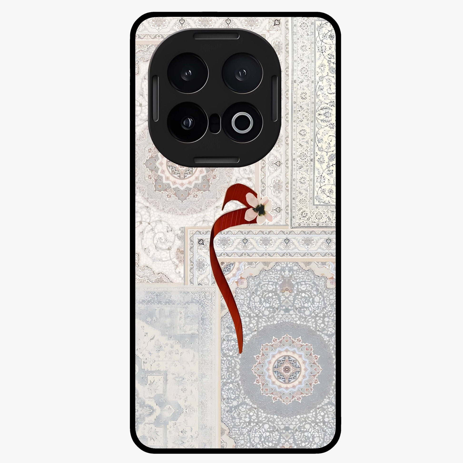White Aesthetic Bow Glass Case showing flat back view with minimal bow artwork and glossy glass finish.