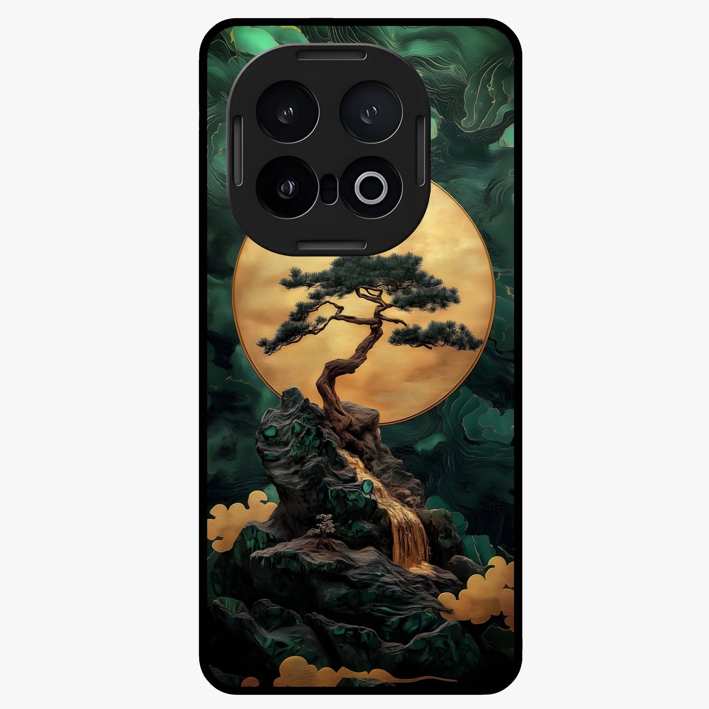 Zen Moon Rise Glass Case showing flat back view with calm moonrise artwork and glossy glass finish.