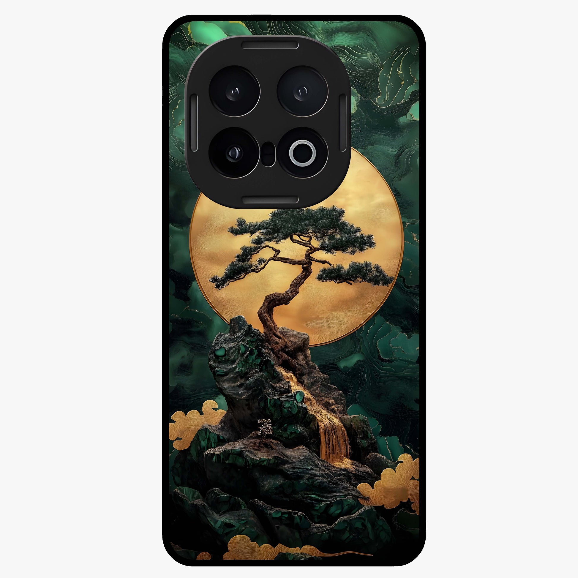 Zen Moon Rise Glass Case showing flat back view with calm moonrise artwork and glossy glass finish.