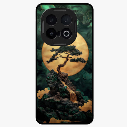 Zen Moon Rise Glass Case showing flat back view with calm moonrise artwork and glossy glass finish.