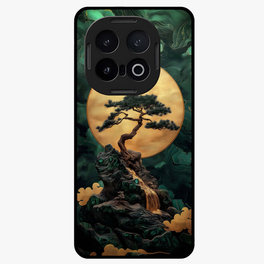 Zen Moon Rise Glass Case showing flat back view with calm moonrise artwork and glossy glass finish.