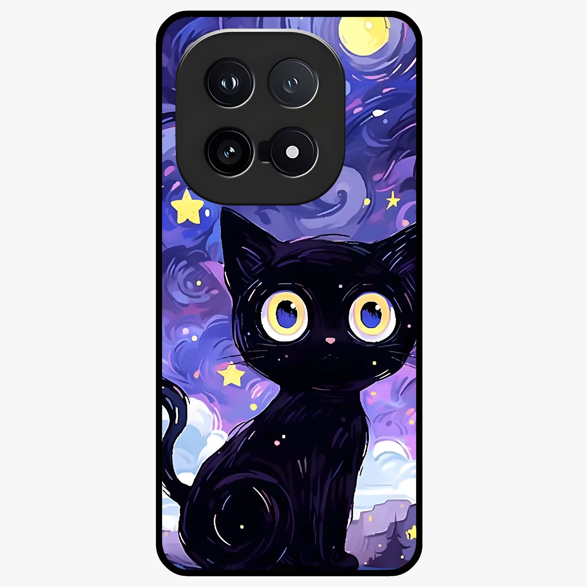 Abstract Cat Art Glass Case showing flat back view with artistic cat illustration and glossy glass finish.