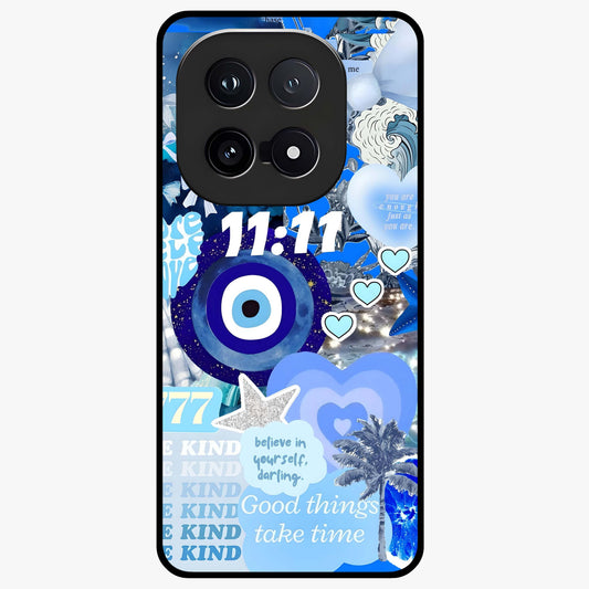 Aesthetic Be Kind Eye Glass Case showing flat back view with motivational eye artwork and glossy glass finish.