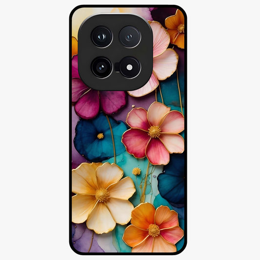 Artlyn Grace Flower Pattern Glass Case showing flat back view with elegant floral pattern artwork and glossy glass finish.