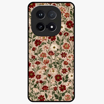 Biege Flower With Leaf Glass Case showing flat back view with soft beige floral artwork and glossy glass finish.
