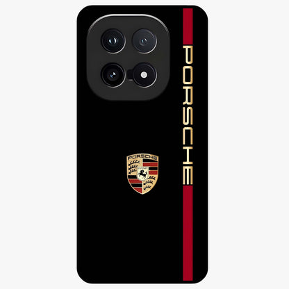 Black Minimal Porsche Glass Case showing flat back view with sleek minimal sports car artwork and glossy glass finish.