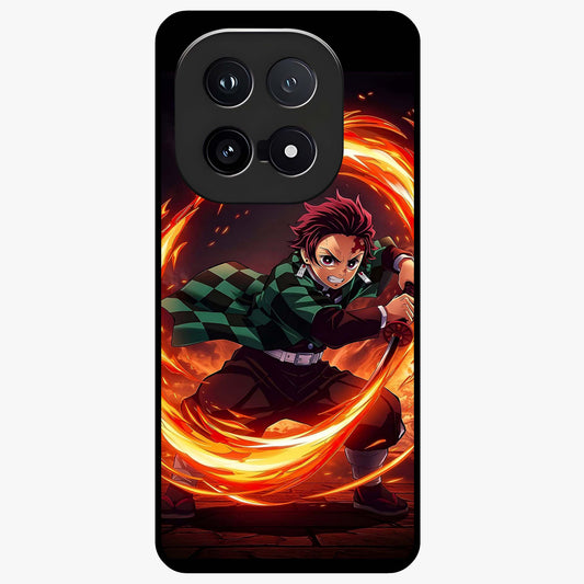Blazing Sword Resolve Glass Case showing flat back view with fiery sword artwork and glossy glass finish.