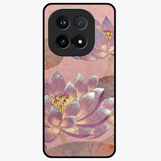 Blossom Mist Lotus Glass Case showing flat back view with serene lotus blossom artwork and glossy glass finish.