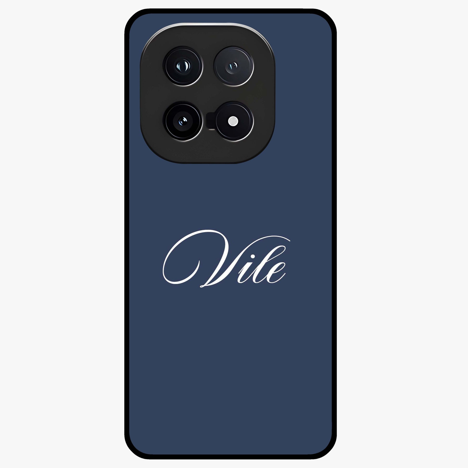 Blue Background Personalized Custom Name Glass Case showing flat back view with minimal blue background and custom name design.