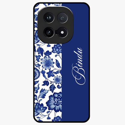 Blue Vintage Floral Pattern Glass Case upright view showcasing timeless floral illustration with vintage inspired style.