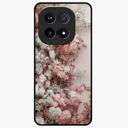 Blush Blossom Cloud Glass Case showing flat back view with dreamy blush cloud blossom artwork and glossy glass finish.